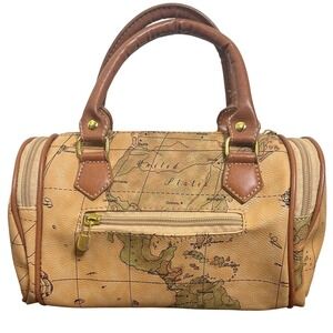 Alviero Martini Satchel Women Small Tan Geo Classic Map Print Bag